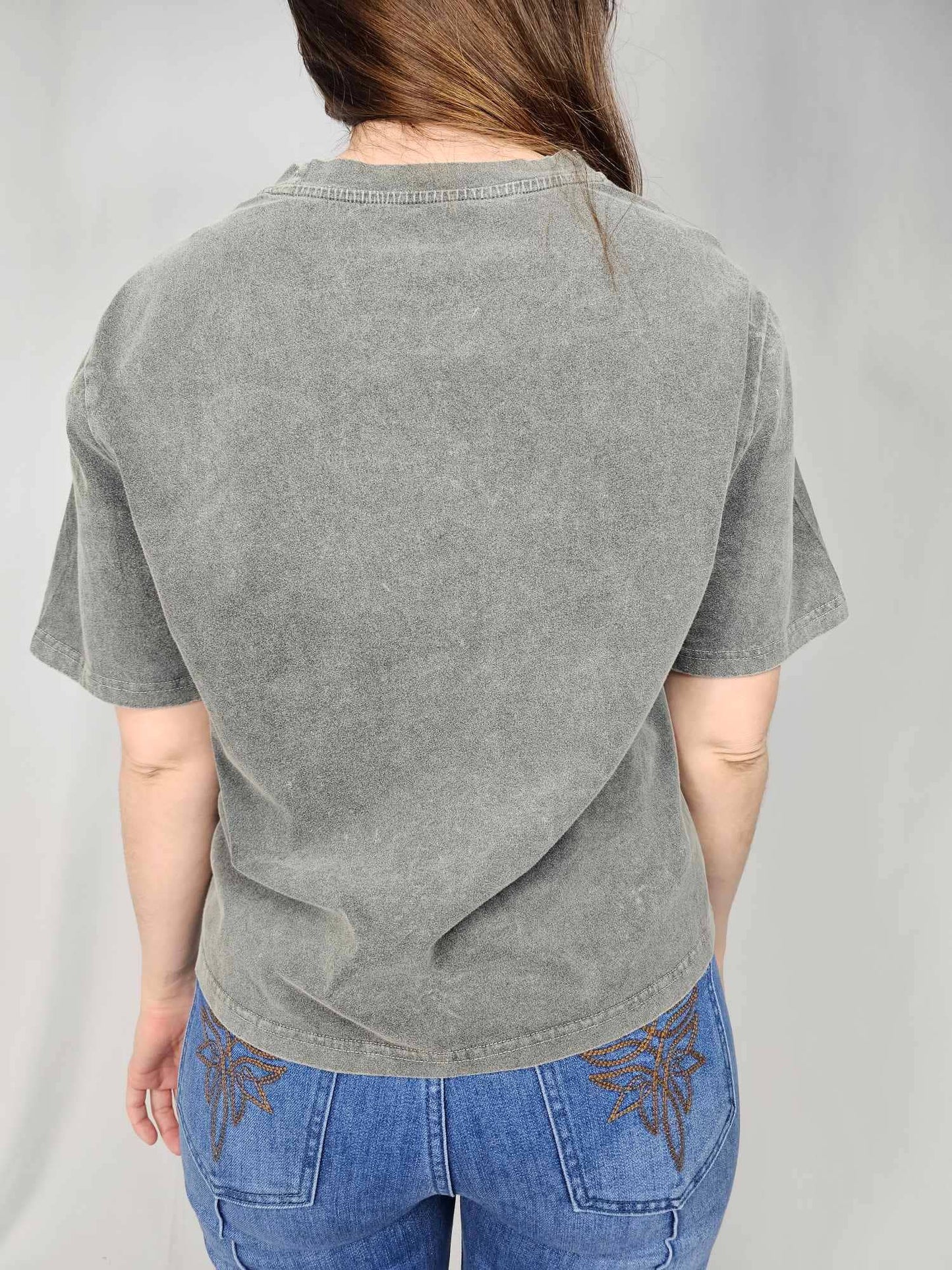 MK639 Cowgirl Embroidery Acid Washed Tee