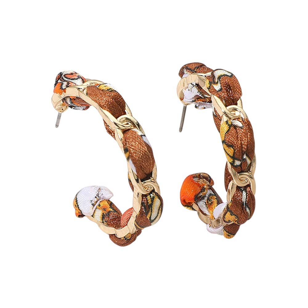 Boho Braided Scarf Fabric Hoop Earrings: Gold,Ivory