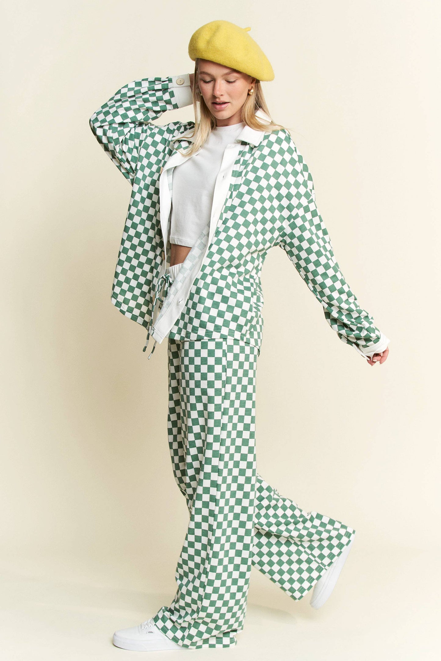 CHECKERED COLLARED BUTTON DOWN OVERSIZED TOP JJT6371