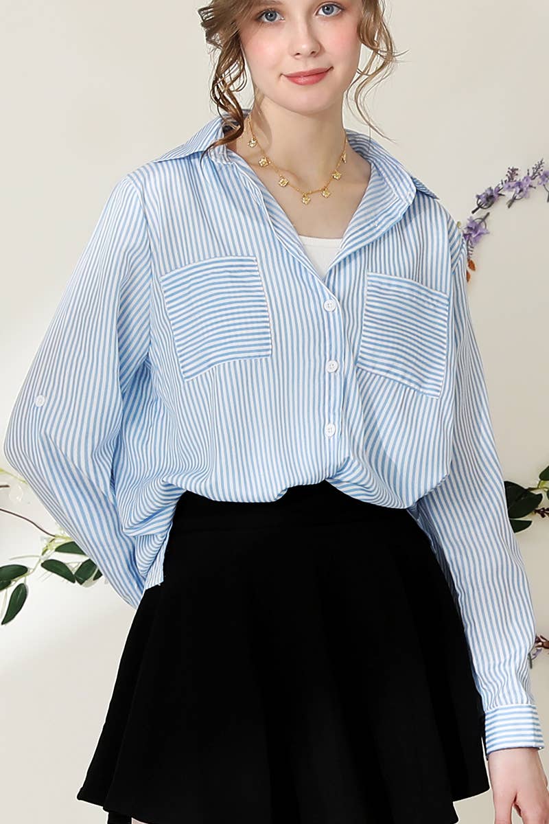 Striped Button Down Long Sleeve Collared Shirts