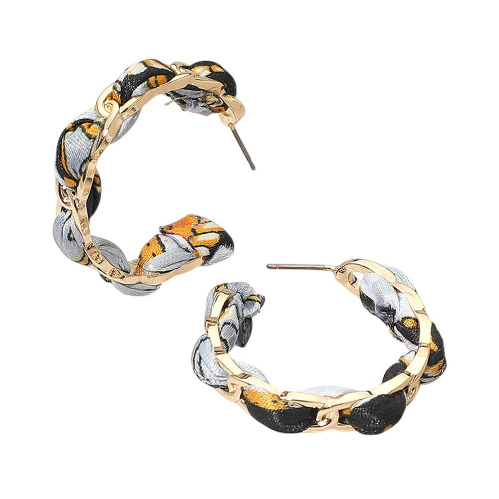 Boho Braided Scarf Fabric Hoop Earrings: Gold,Ivory