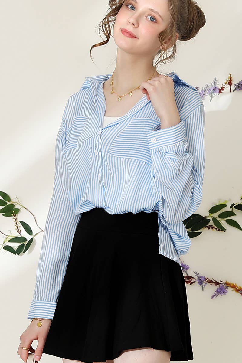 Striped Button Down Long Sleeve Collared Shirts
