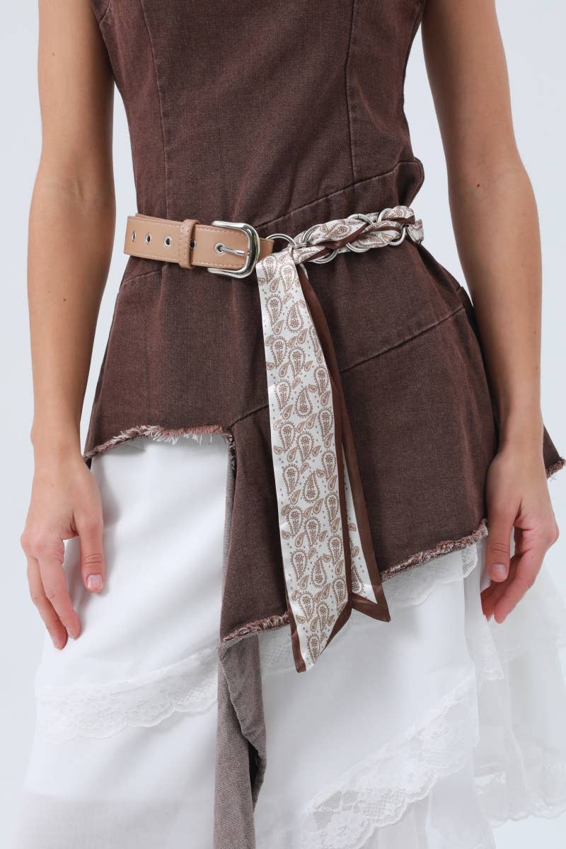 Studded Vegan Leather Belt – Satin Accent Waistband