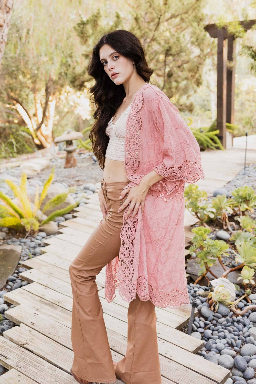 Crochet Open Patch Longline Kimono