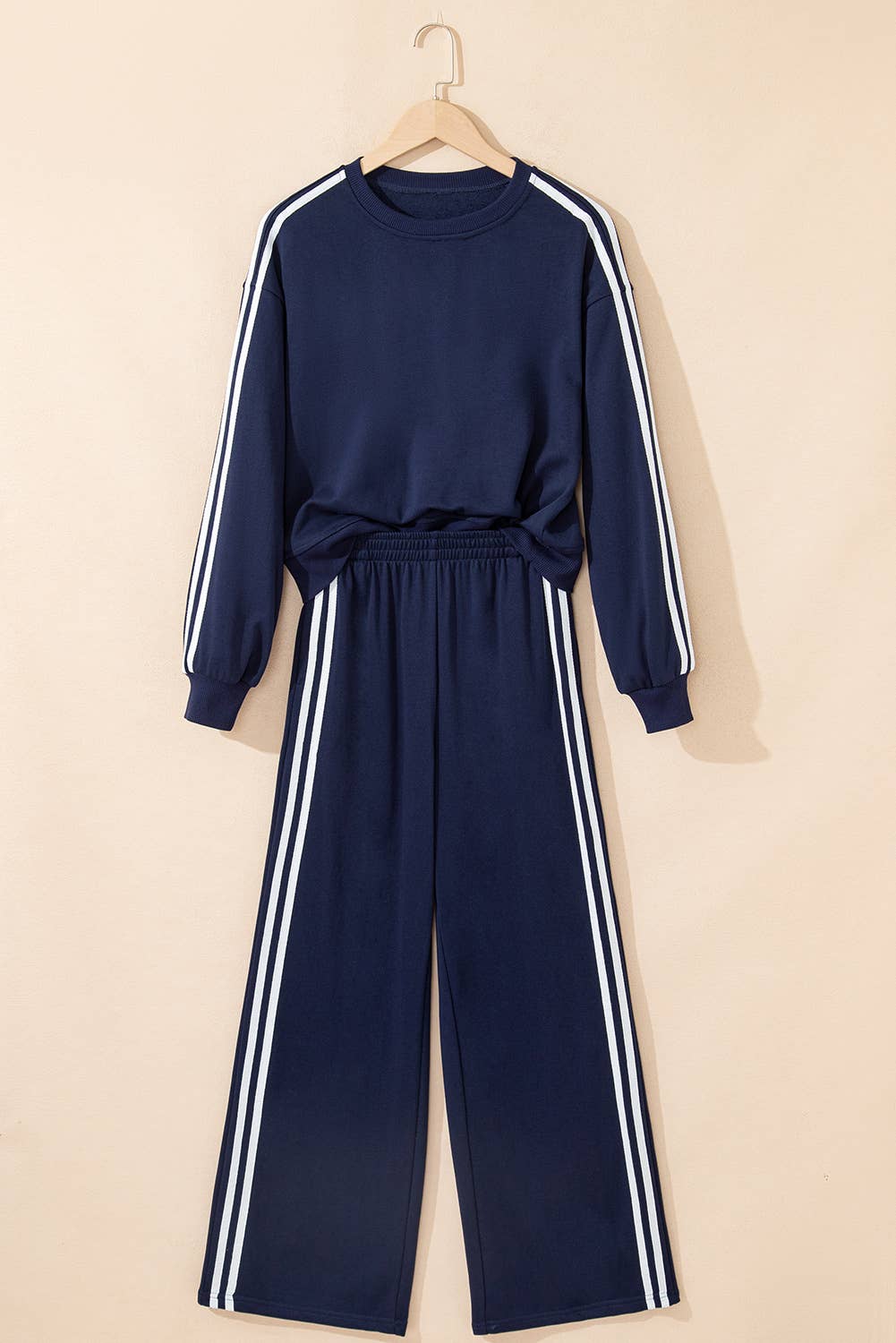 Striped Detail Pullover Elastic Sweatpants 2pcs Outfit