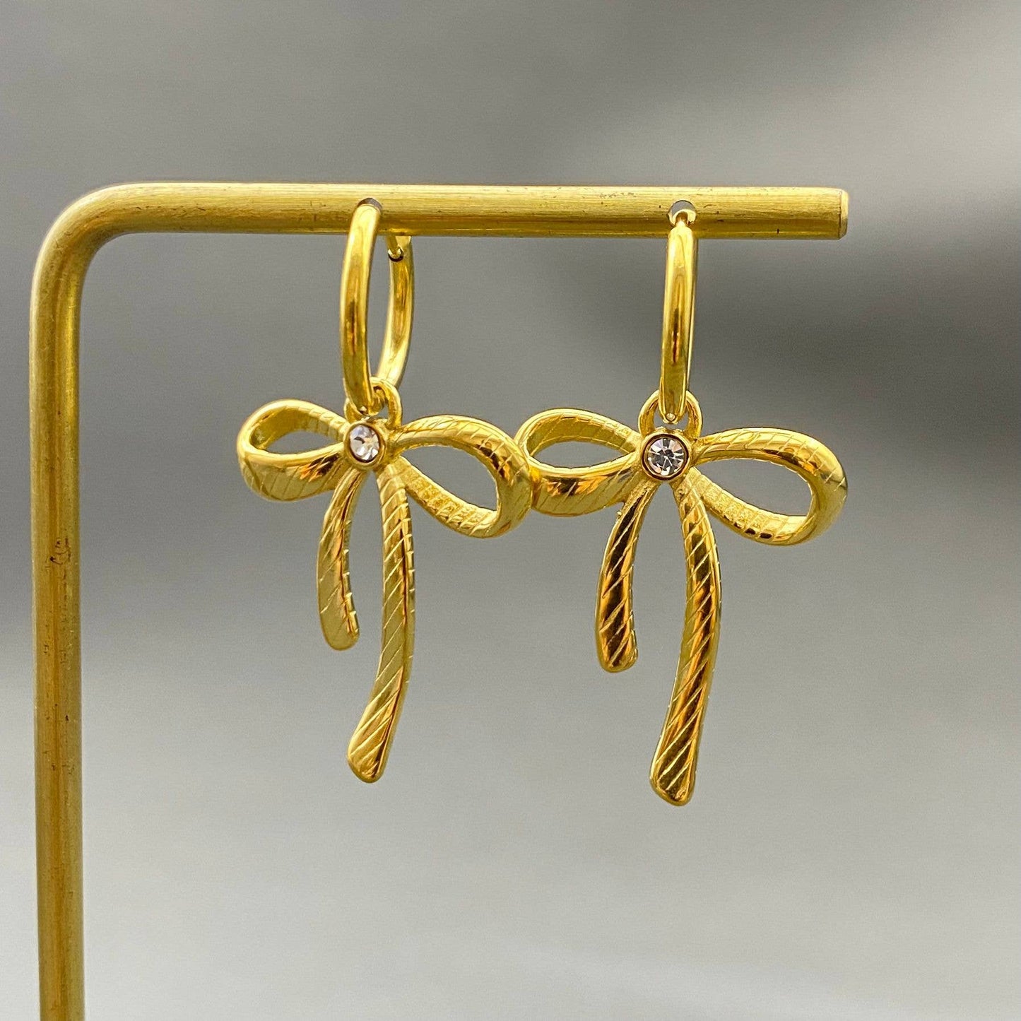 18K Gold Plated S.Steel Bowknot Charm Huggie Earrings - FGS