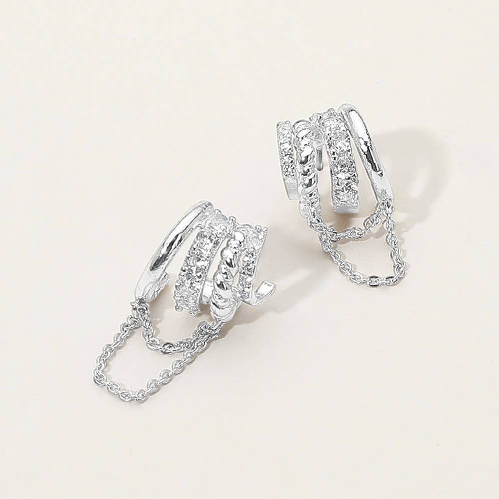 Rhinestone Paved Chain Design Cuff Earrings