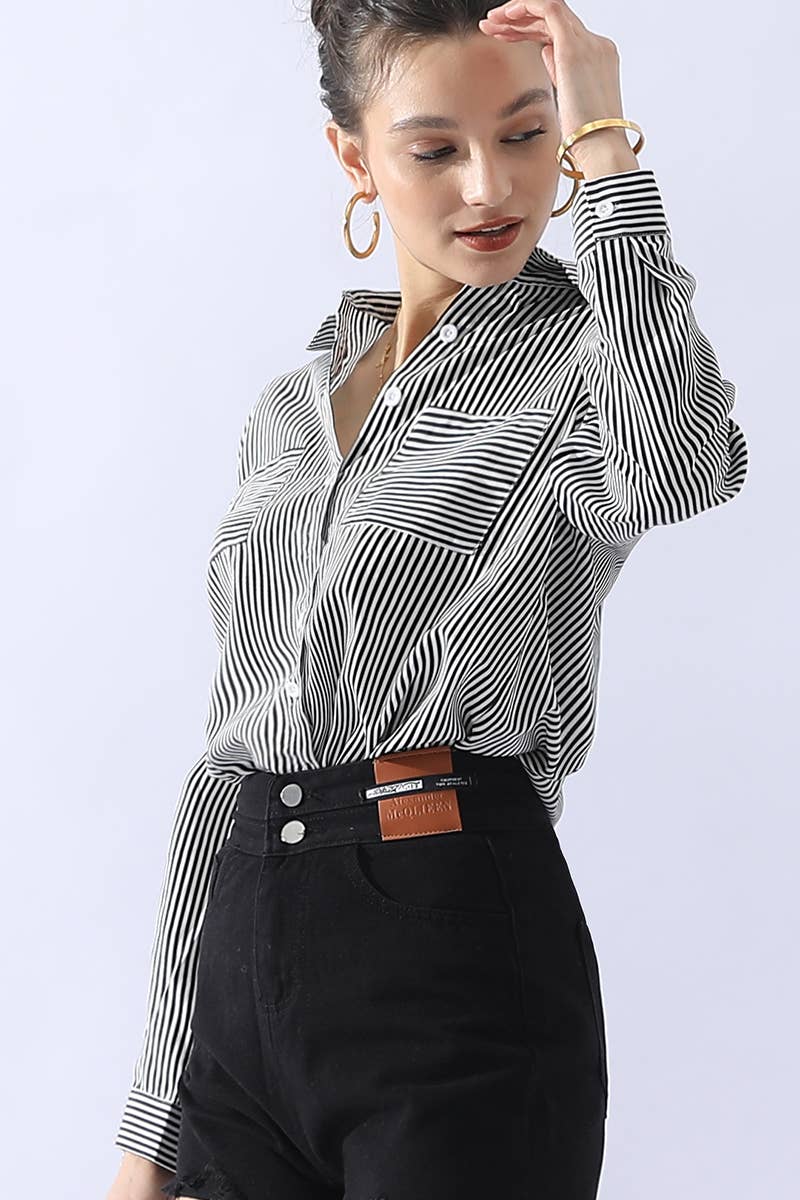 Striped Button Down Long Sleeve Collared Shirts