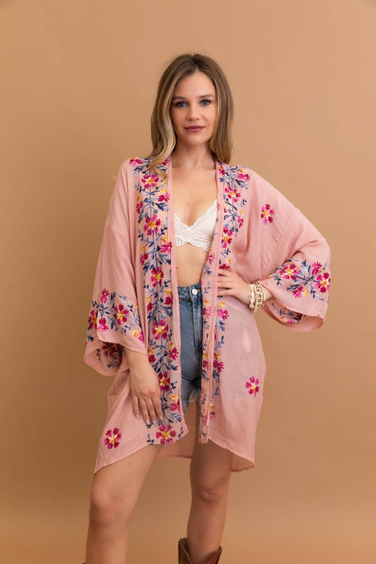 Floral Embroidered Anemone Kimono