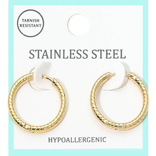 Stainless Steel Hypoallergenic Textured Huggie Hoop Earrings