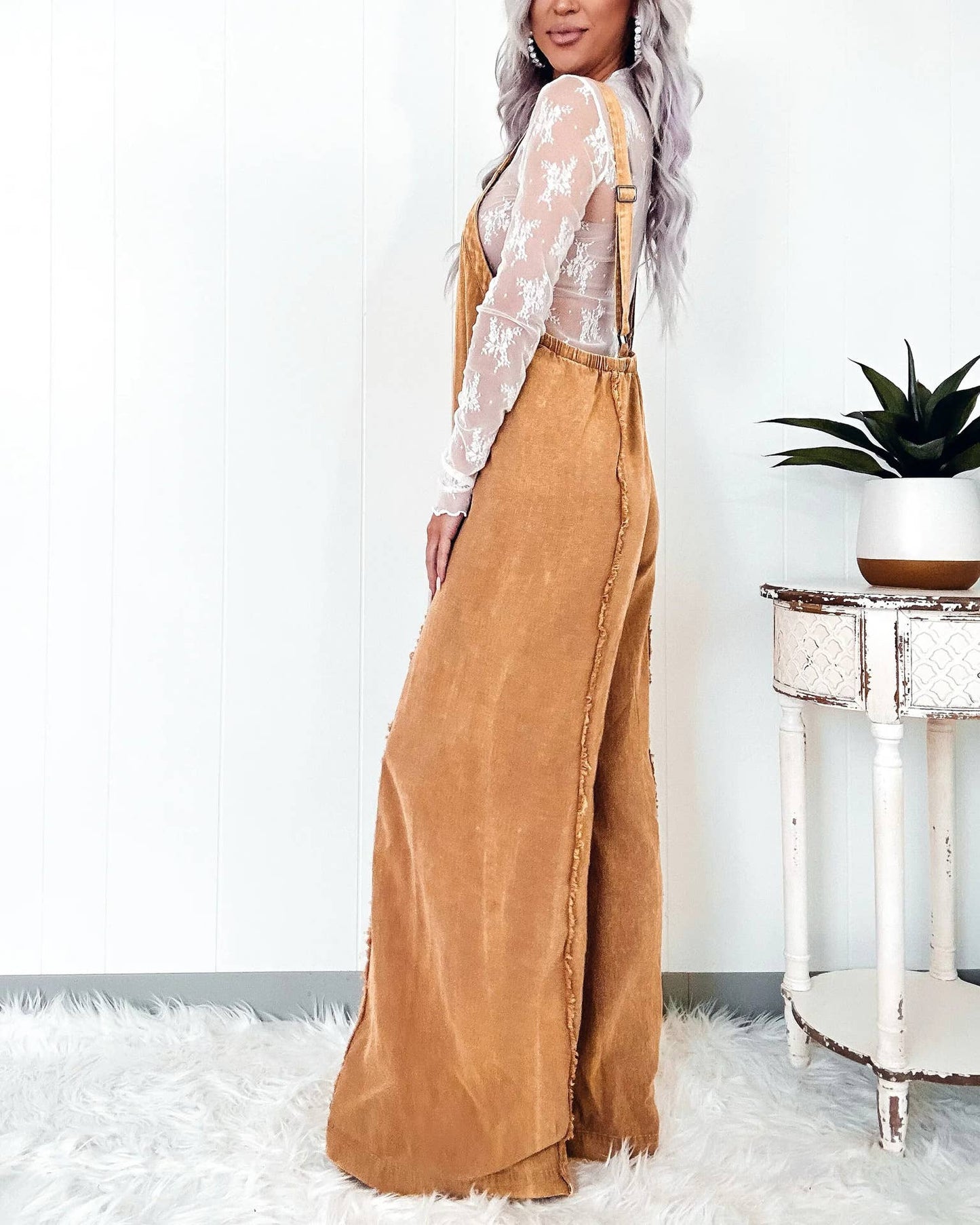 Washed Raw Wide Leg Jumpsuit