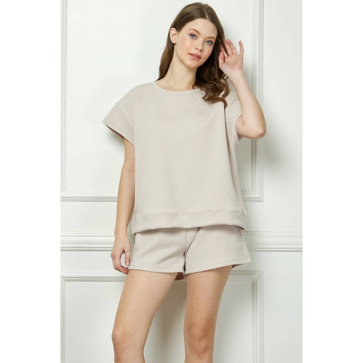 Patterned French Terry Short Sleeve Top