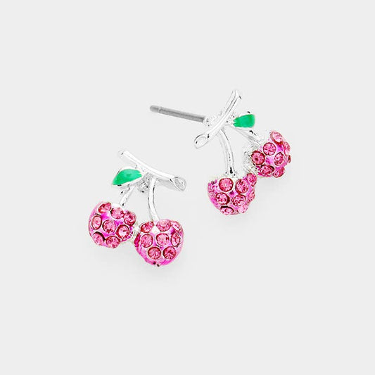 Rhinestone Pave Cherry Stud Earrings