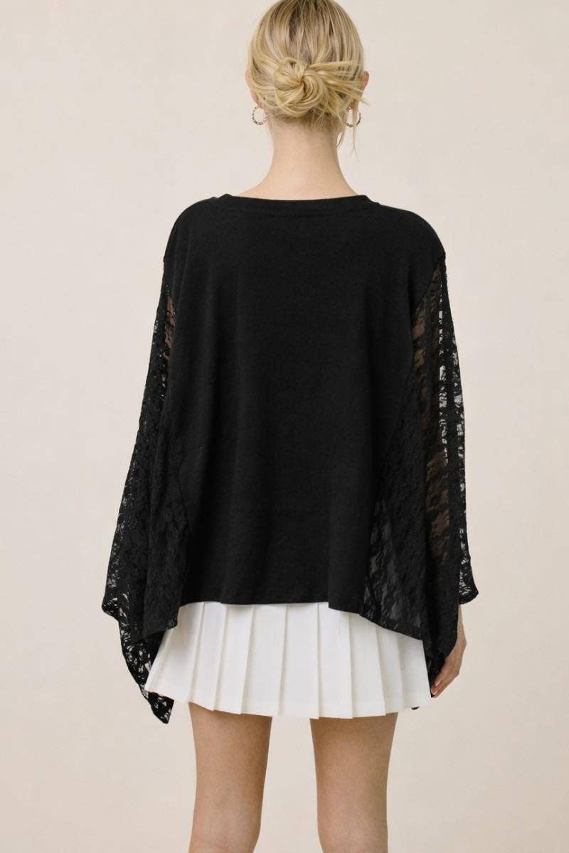 Leopard Peace Vintage Graphic Lace Wing Oversized Top