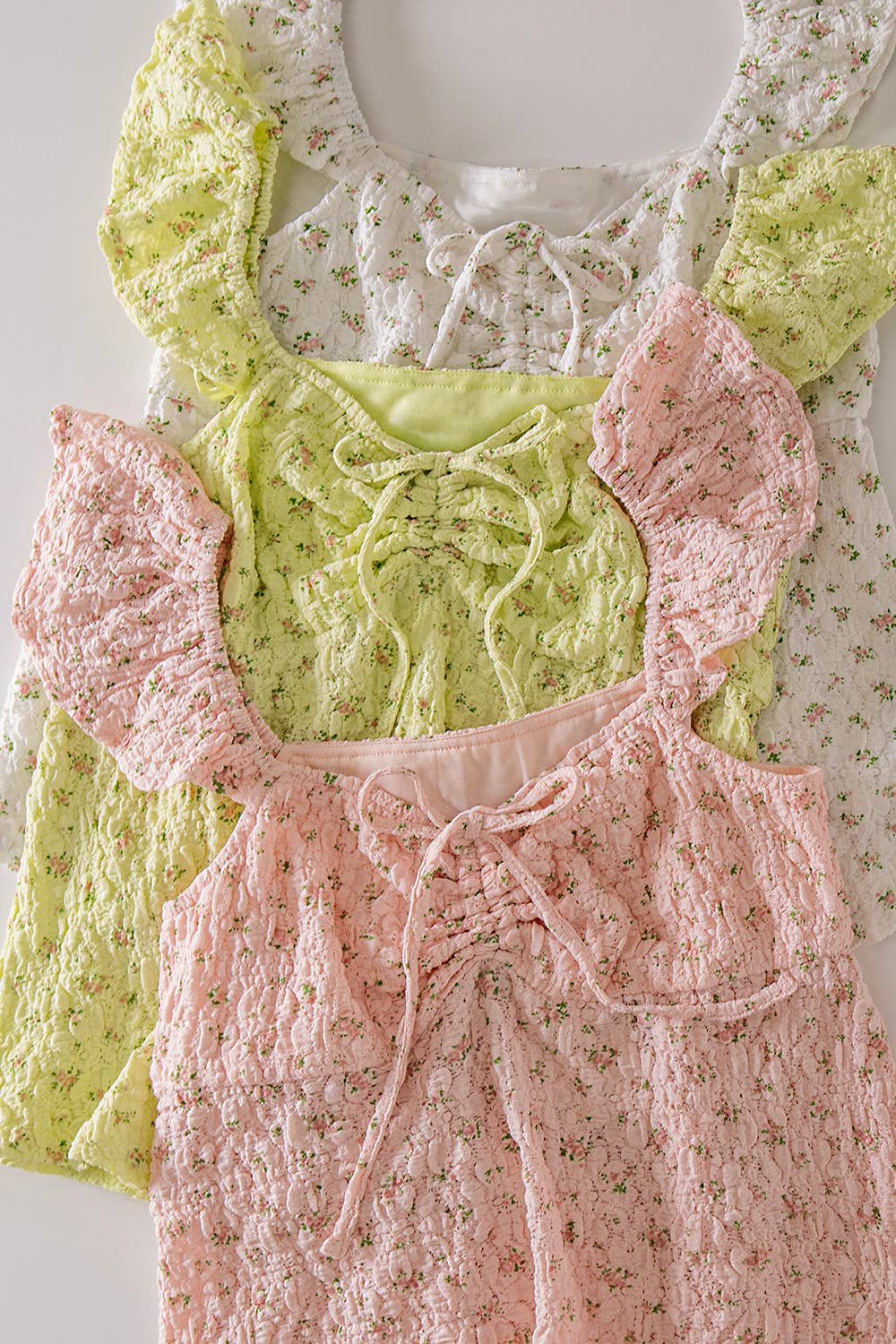 NT12515-Romantic Floral Ruffle Sleeve Babydoll Top