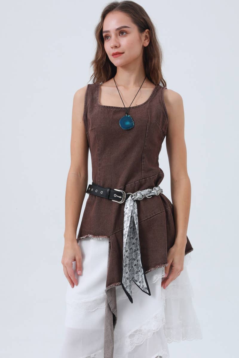 Studded Vegan Leather Belt – Satin Accent Waistband