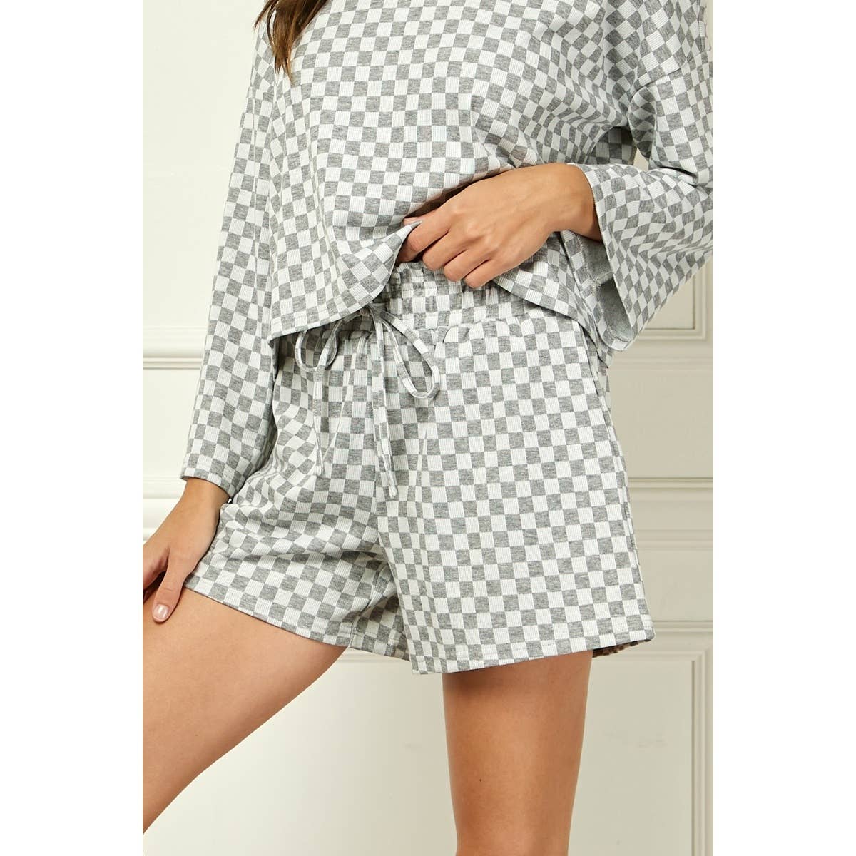 Checker Jersey Drawstring Short : Brown / L