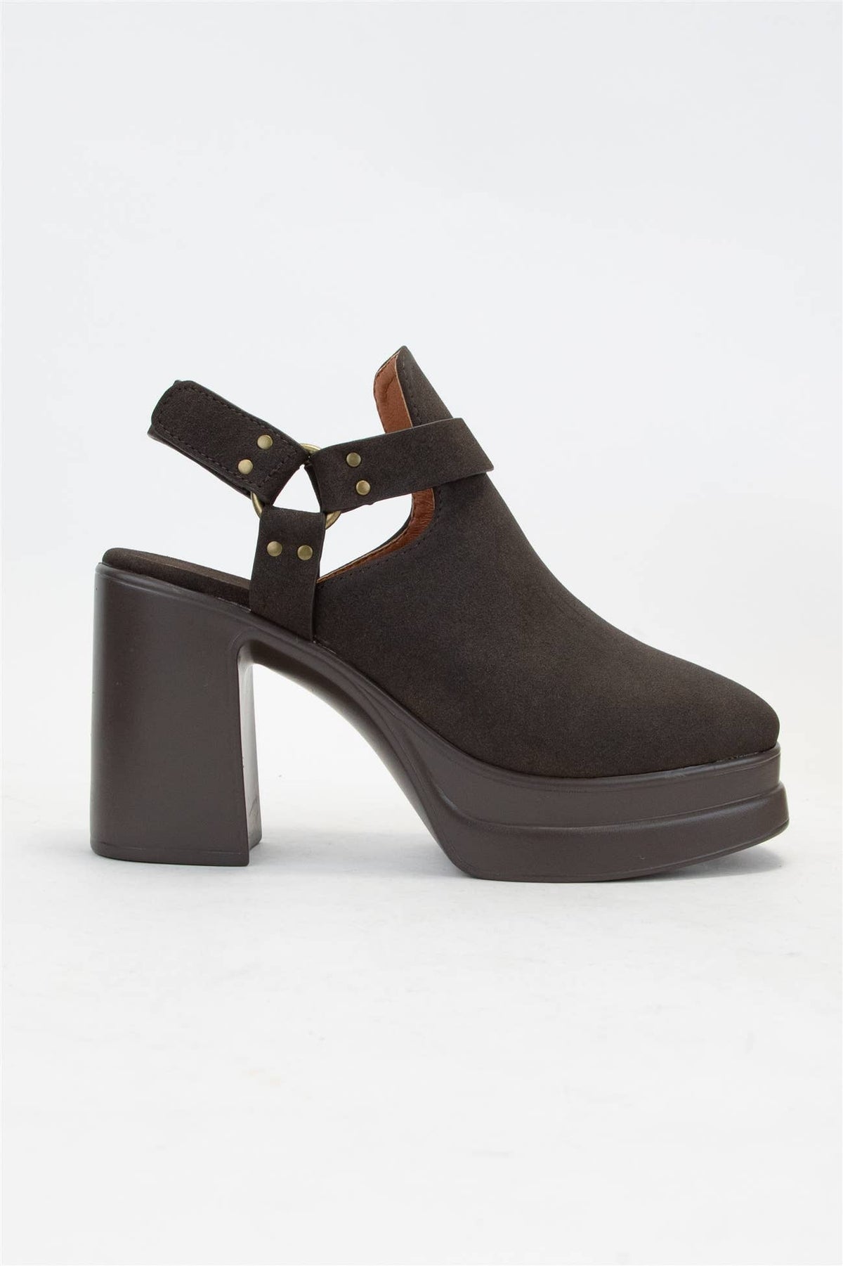 Black Slingback Cutout Platform Bootie Chunky Block Heel