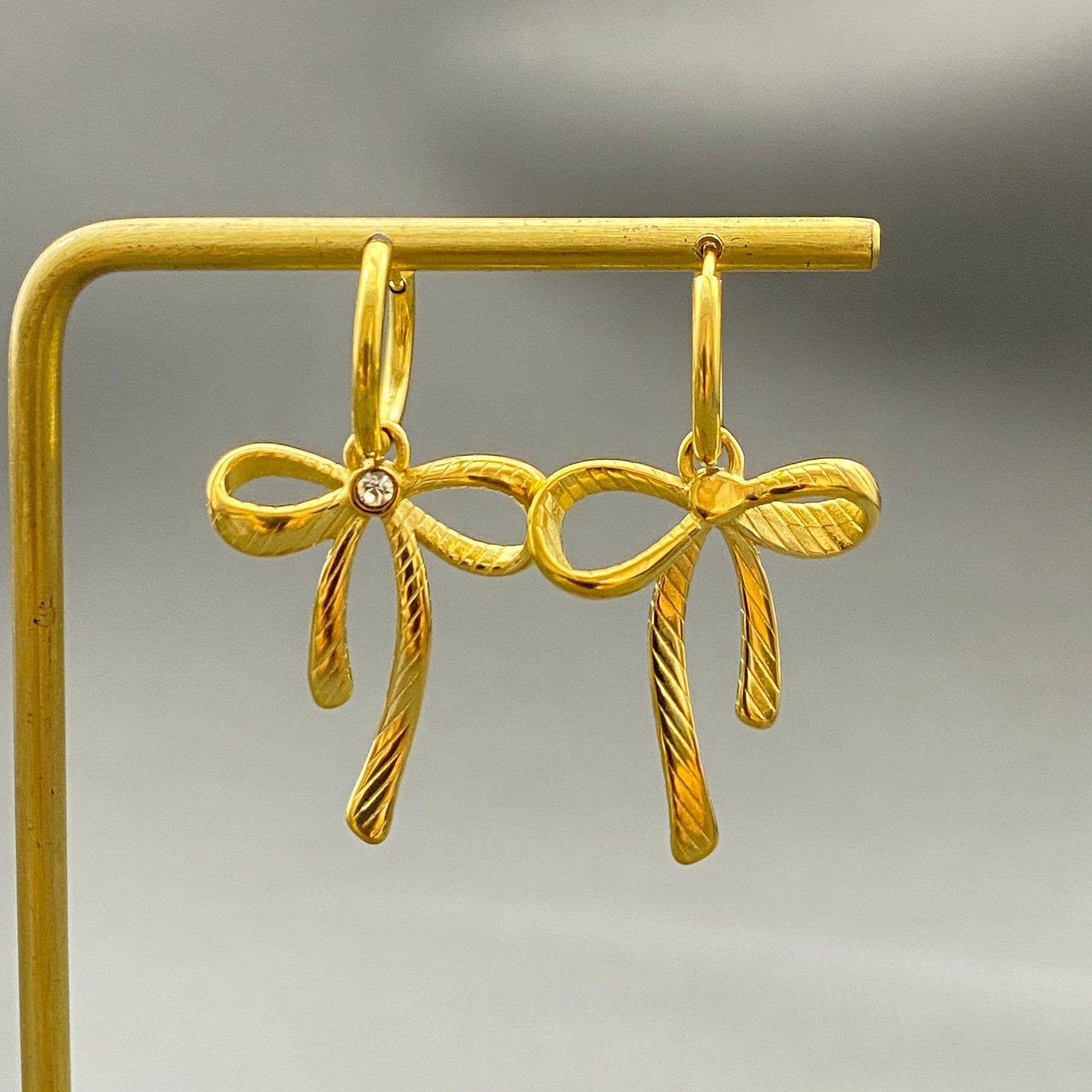 18K Gold Plated S.Steel Bowknot Charm Huggie Earrings - FGS