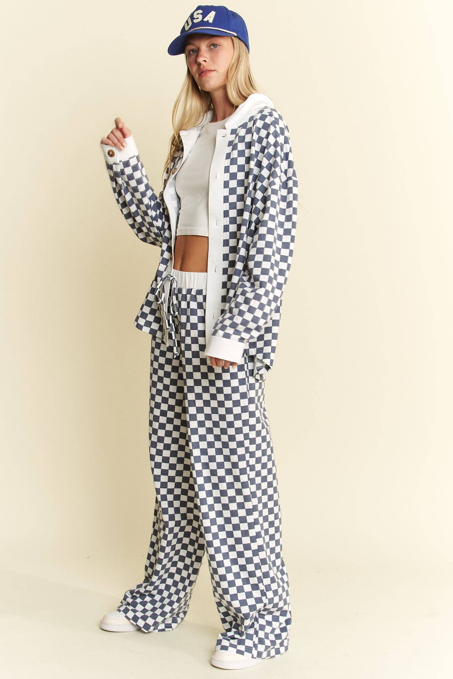 CHECKERED COLLARED BUTTON DOWN OVERSIZED TOP JJT6371