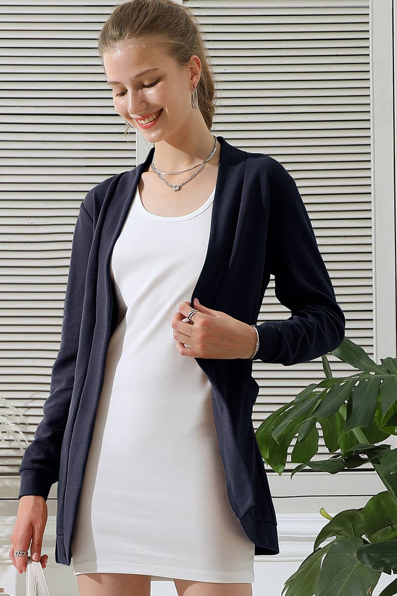 CWOCAL532_LONG SLEEVE SHORT ROVE CARDIGAN WITH POCKETS