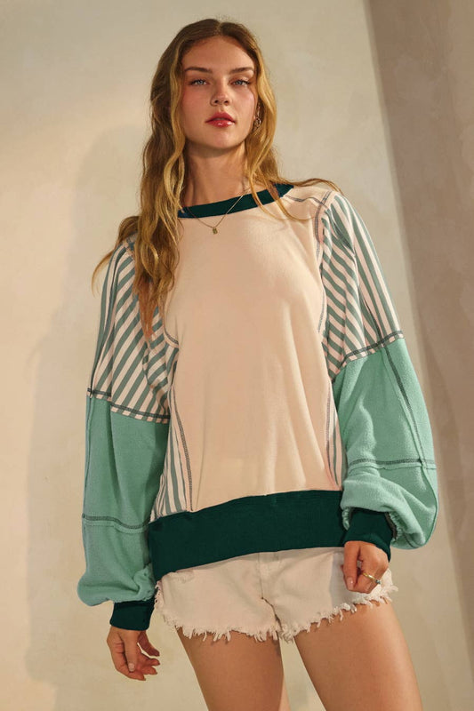 Polar Fleece Color Block Sweatshirt: Mint Combo / S
