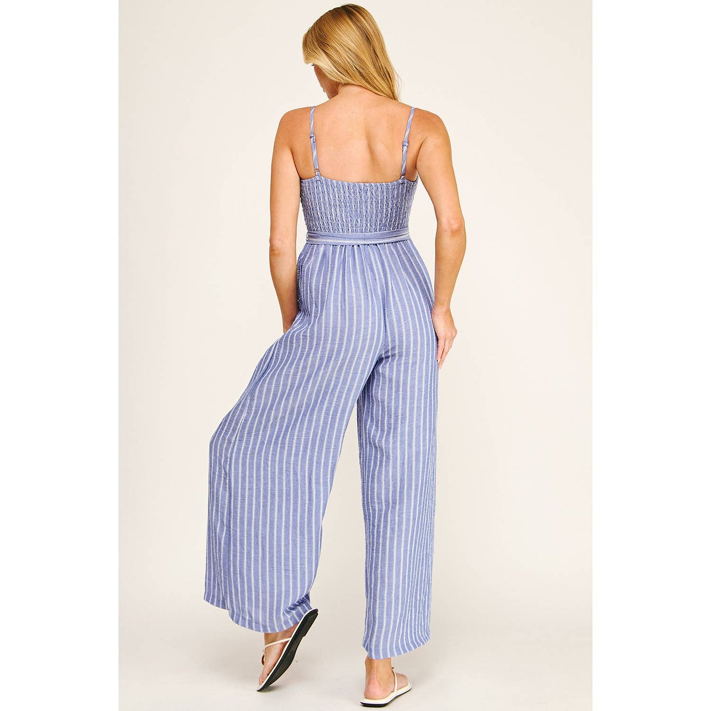 Blue Queen of the Coast Smocked Jumpsuit