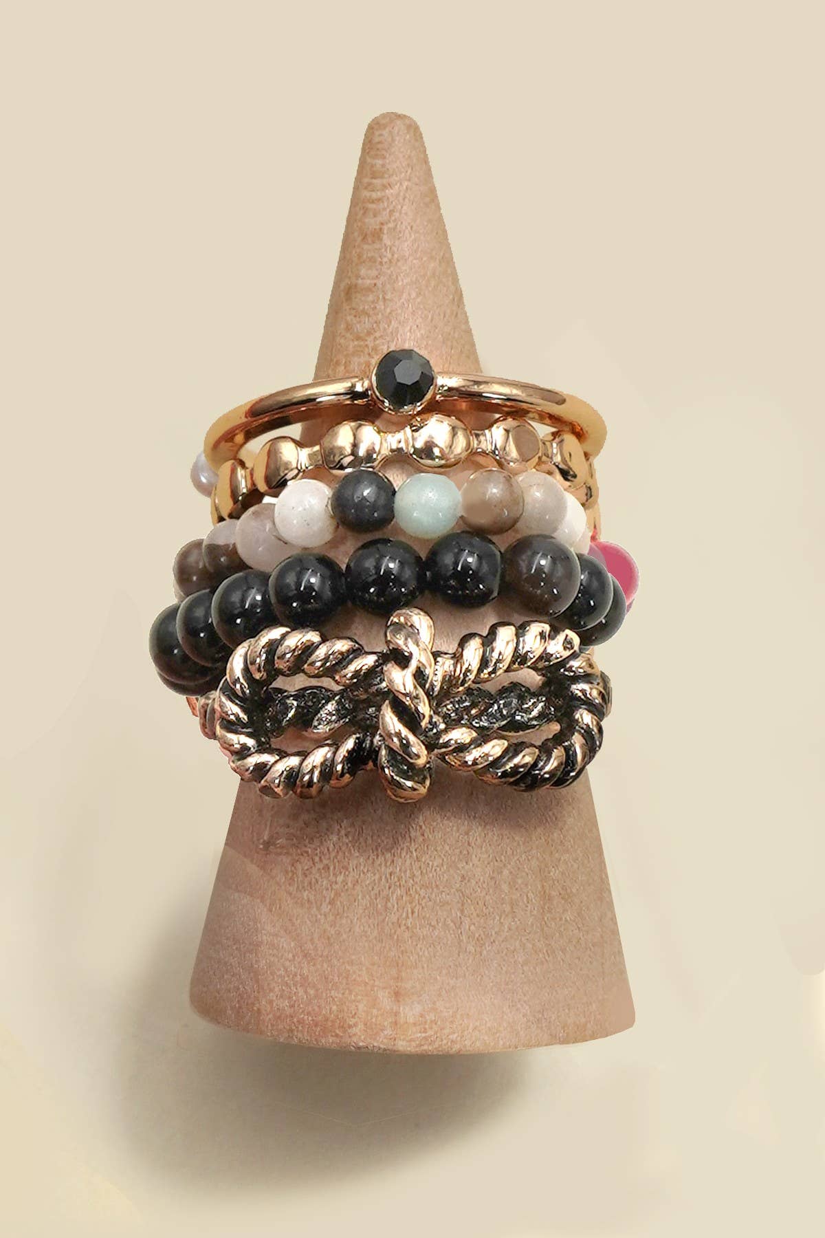 LAYERED MULTI BEADED FLORAL BOW STACKABLE RING SET | 80R053