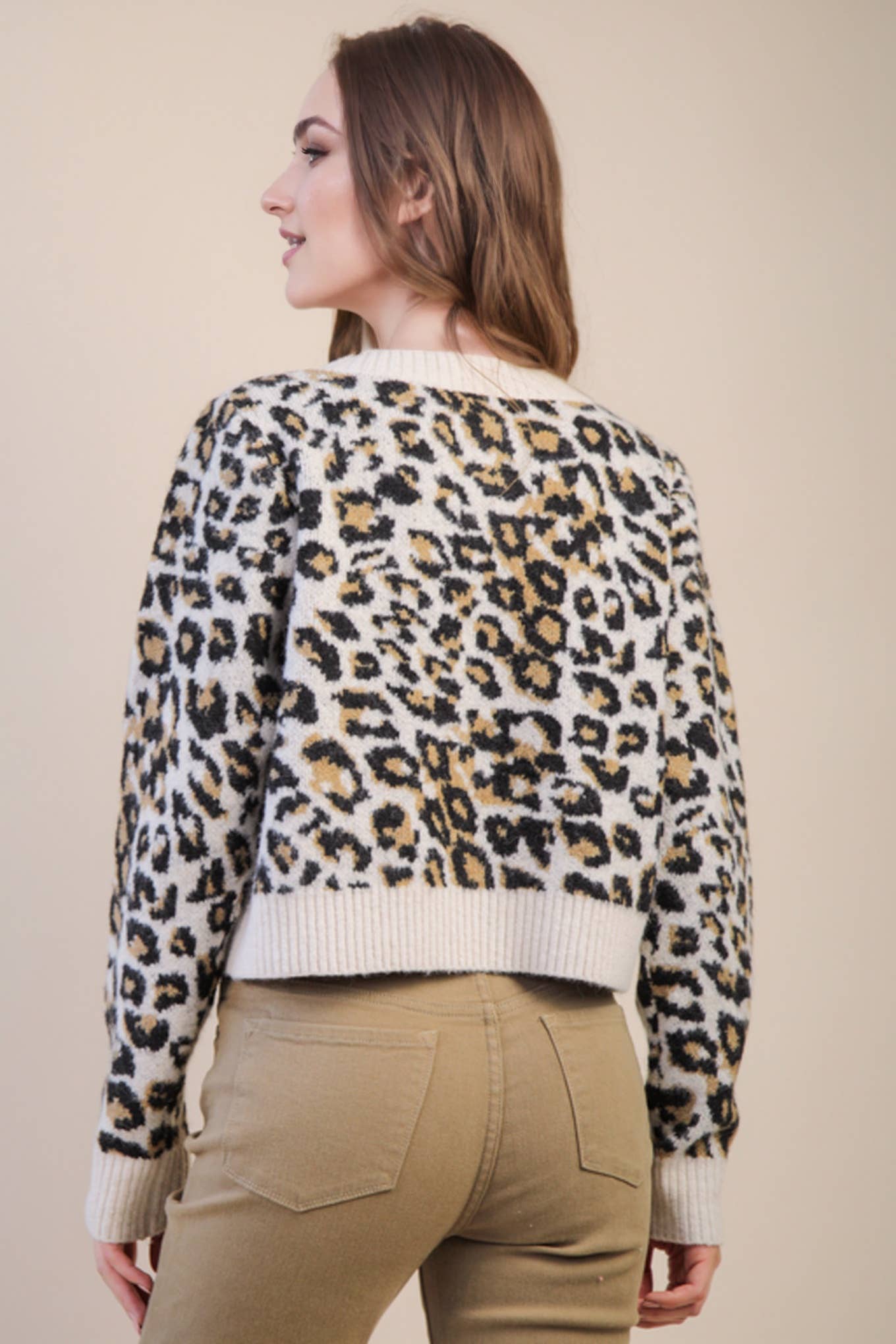 12W3475N-Print & Solid Soft Knit Sweater Cardigan