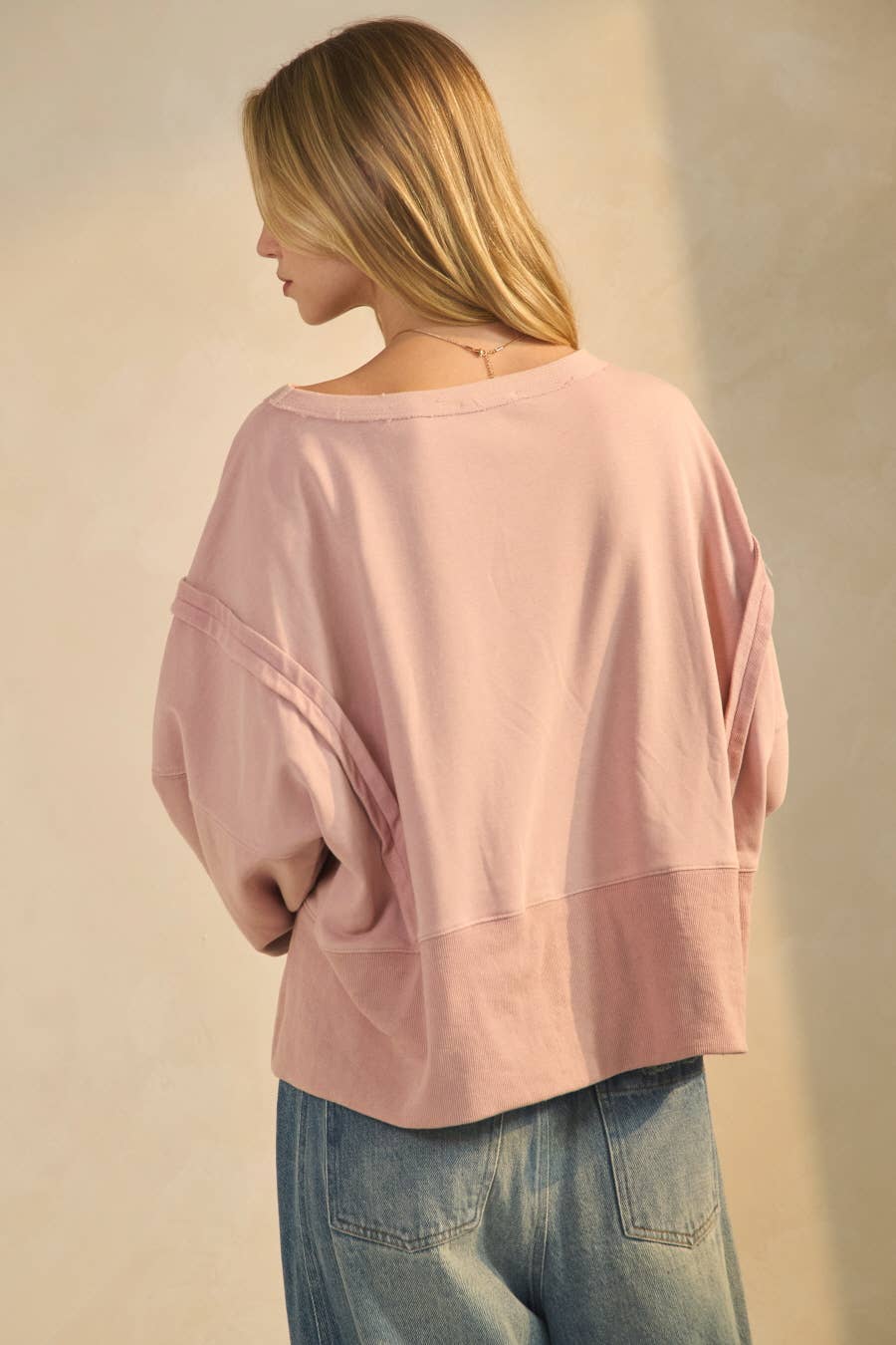 Acid Washed French Terry Cropped Sweatshirt: Washed Blush / L