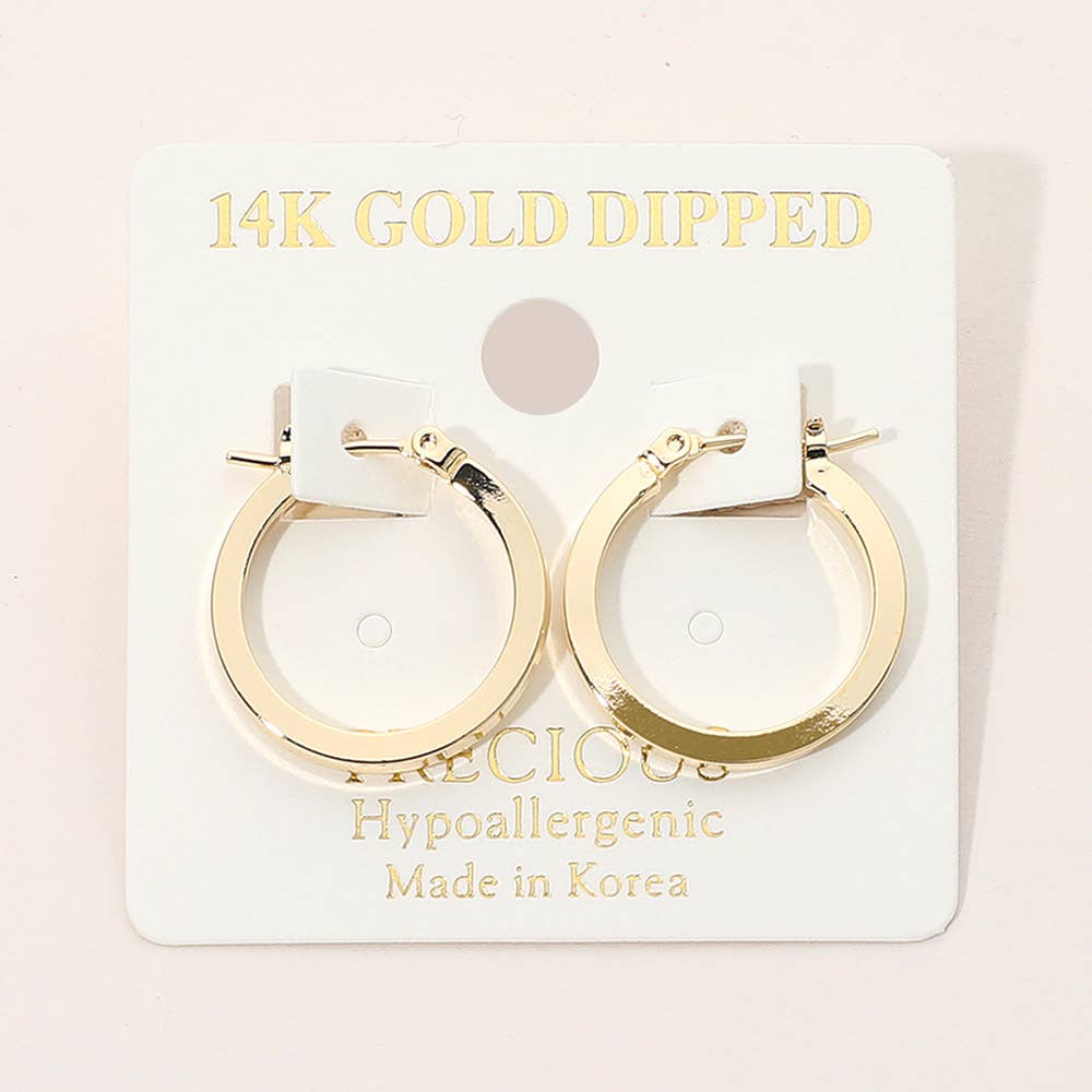 J4. 14K Gold Dipped Hypoallergenic Polished Pin Catch Hoop Earrings