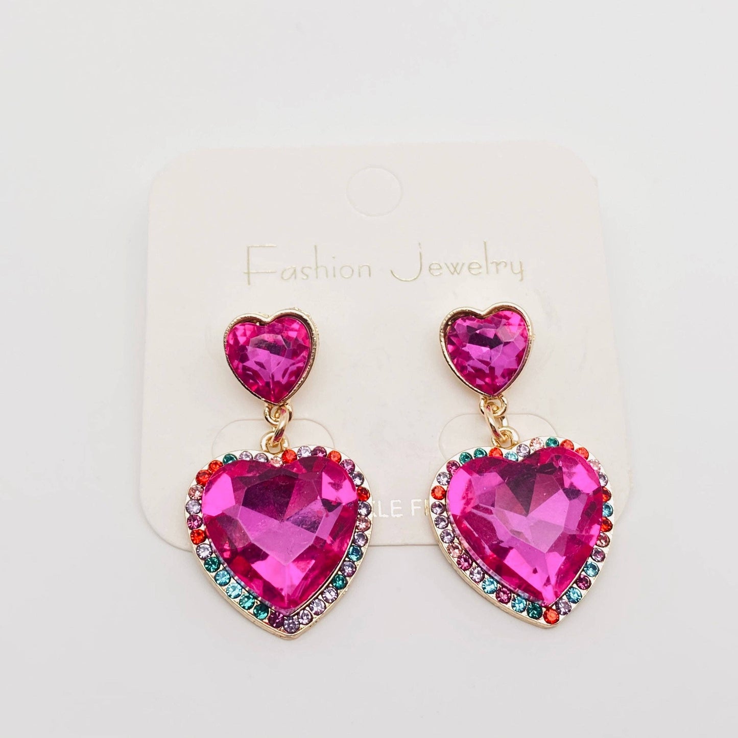 M4. Colorful Rhinestone Heart-shaped Glass Earrings