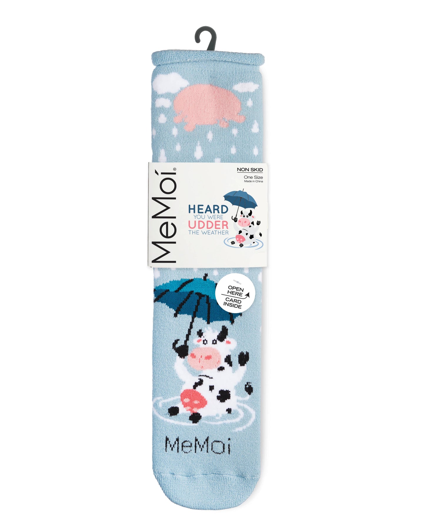 Udder The Weather Greeting Card Socks: Sky Blue / One Size