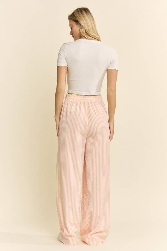 STRIPE LACE TRIM WIDE LEG PANTS