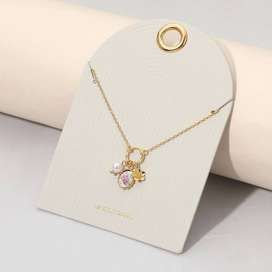 18K Gold Dipped Floral Pearl Charm Pendant Necklace