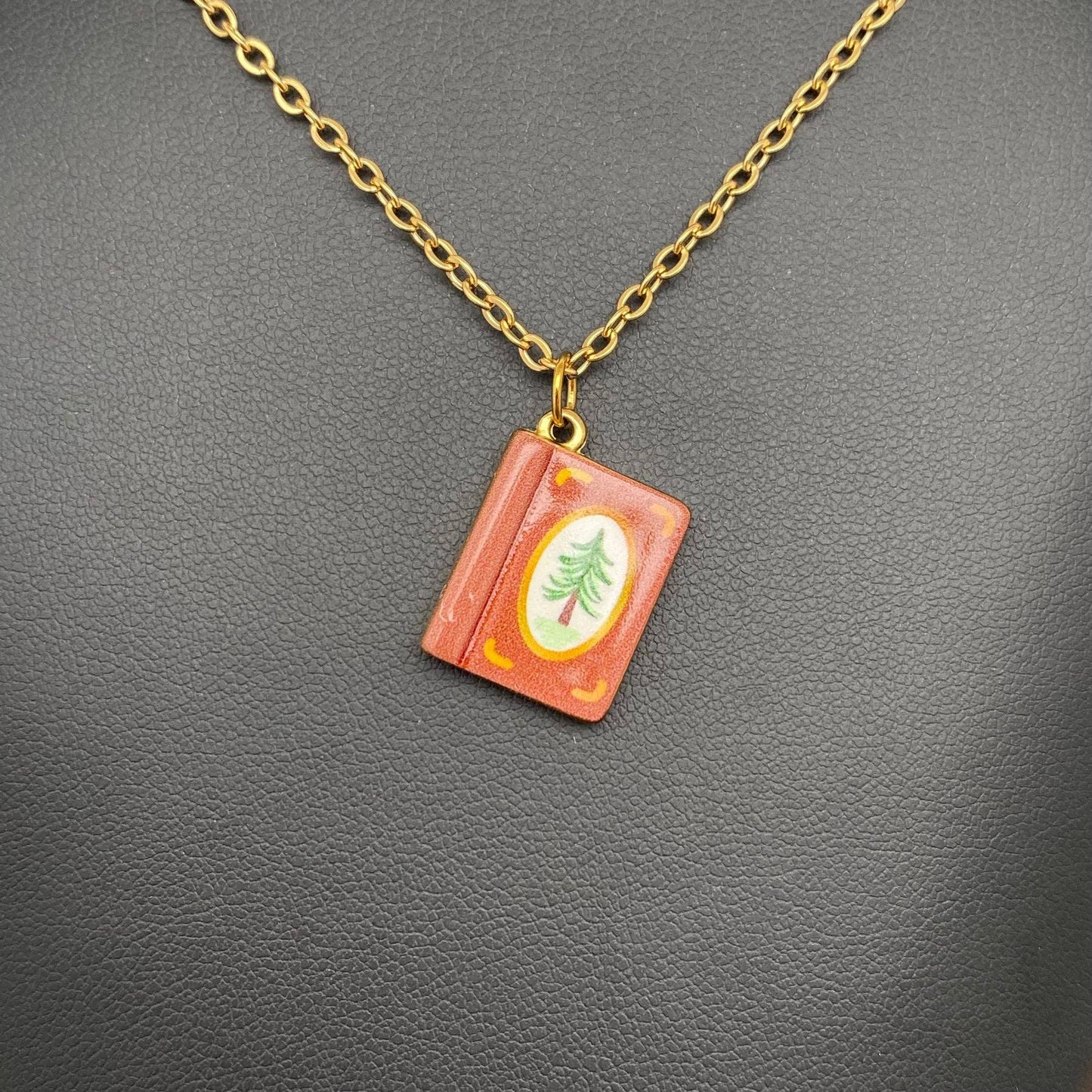 M35. Enamel Book 18K Golden Necklace