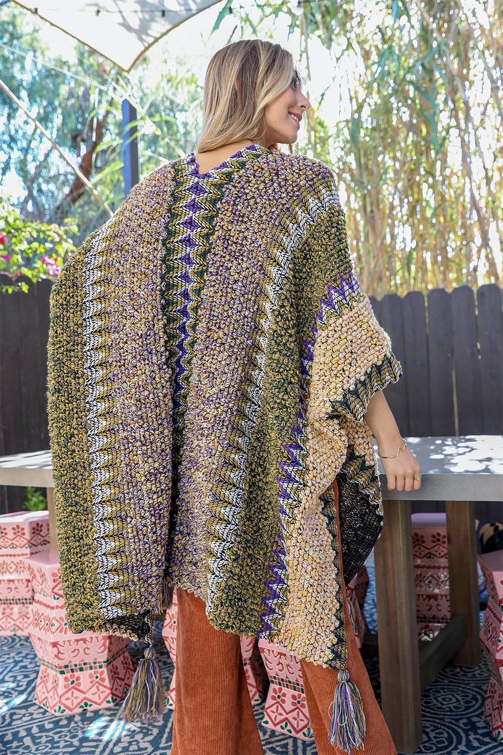 Western Colorful Crochet Patterned Ruana - The Original!: Mustard