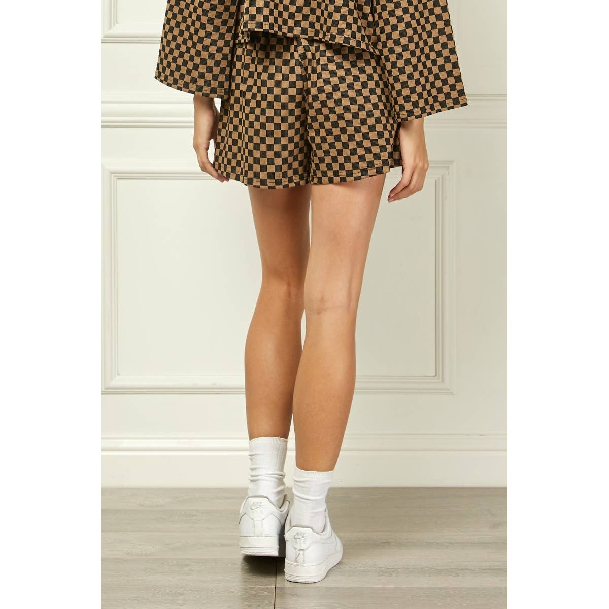 Checker Jersey Drawstring Short : Brown / L