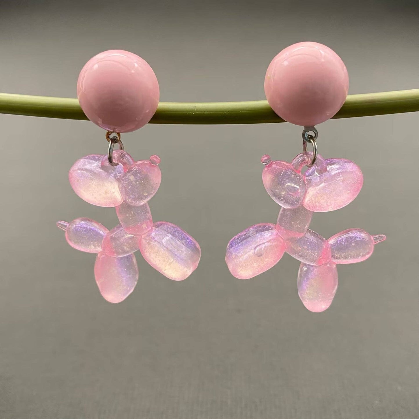M19. Pink Resin Balloon Dog Dangle Earrings