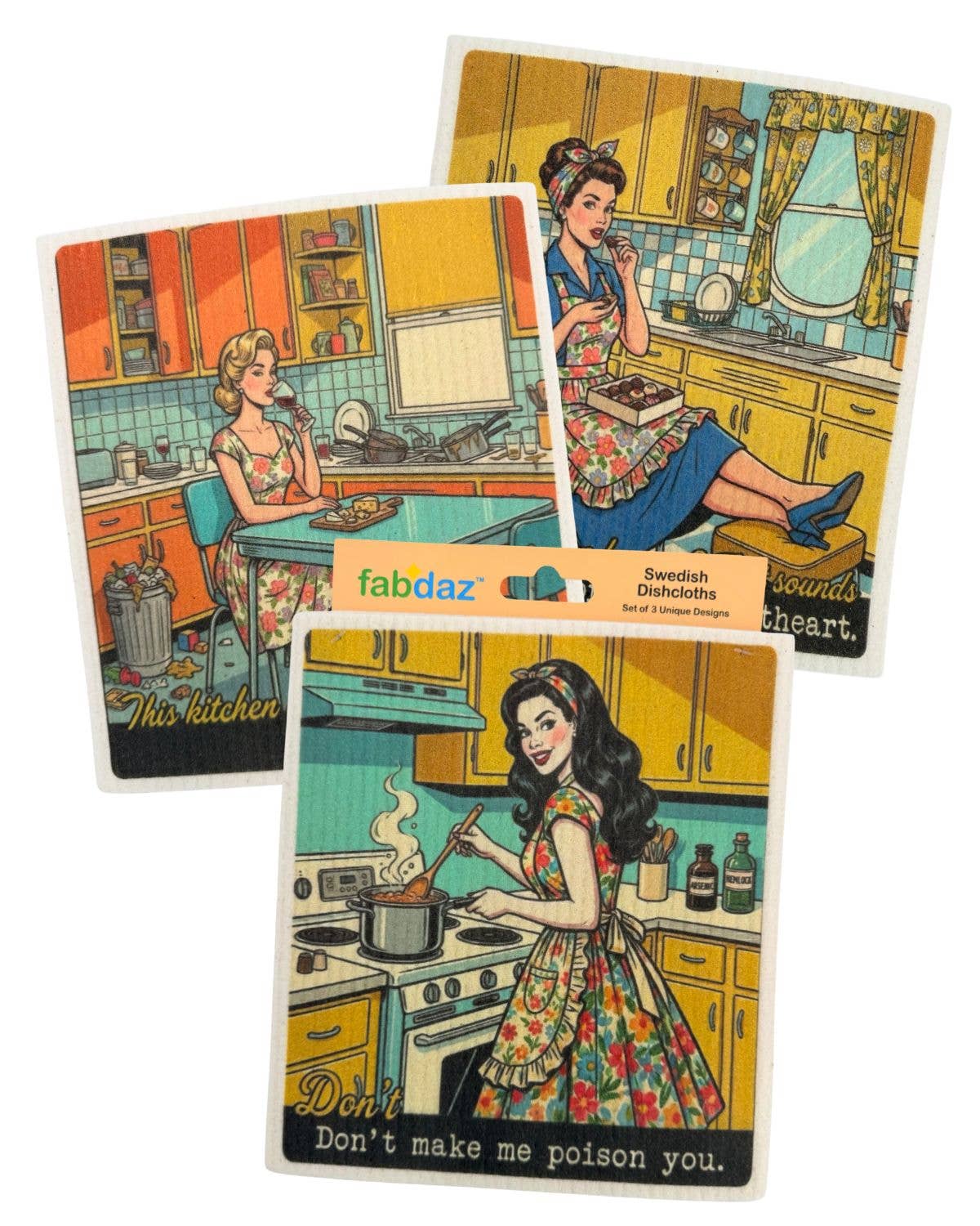 Kitchen Retro Wife - Set of 3 - Swedish Dishcloths