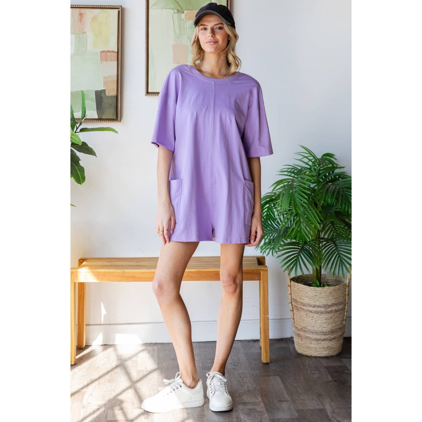 Short Sleeve Knit Open Back Romper
