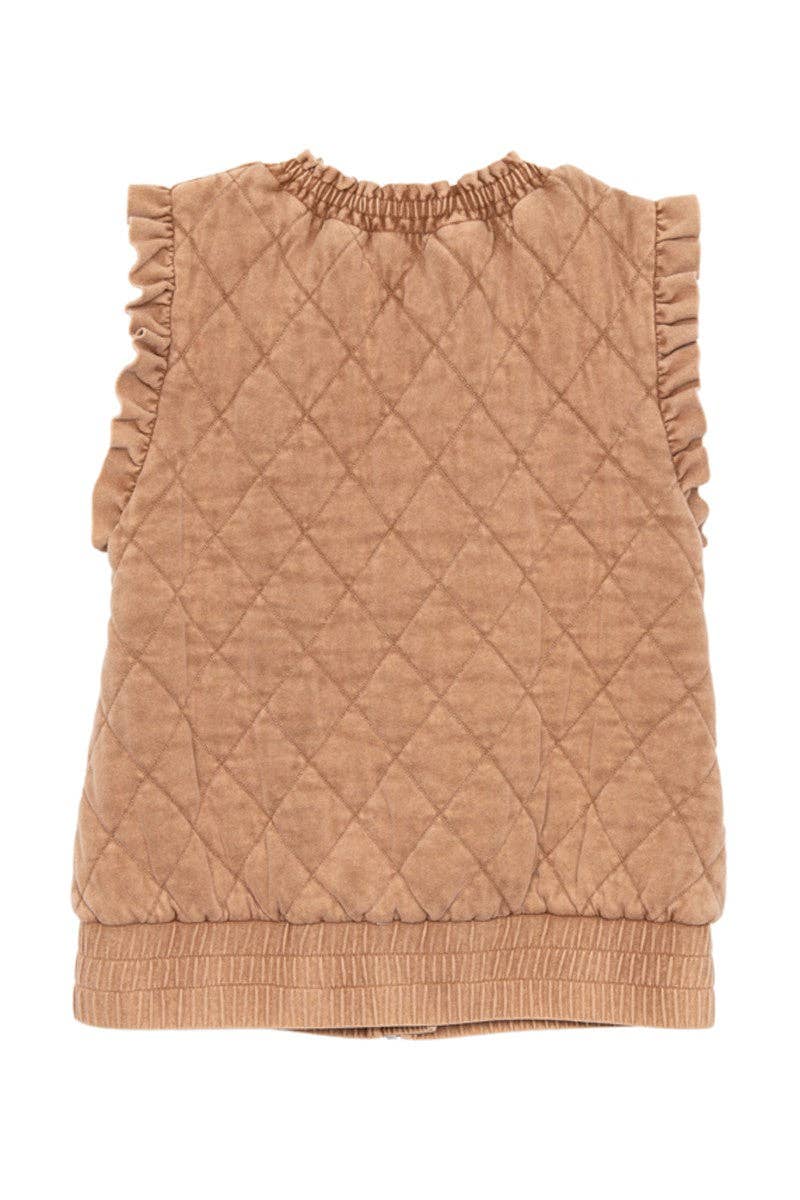 Garment Washed Quilted Ruffle Sleeve Vests