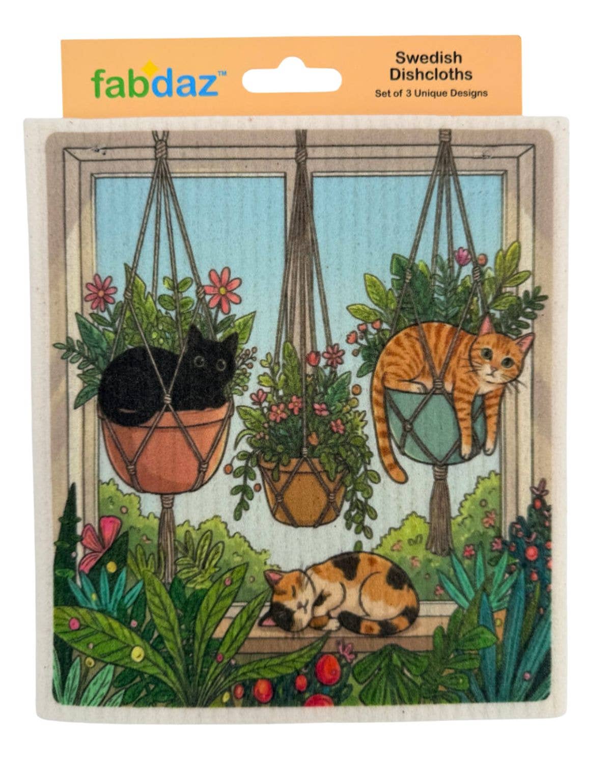 Cats with Plants - Set of 3 - Swedish Dishcloths