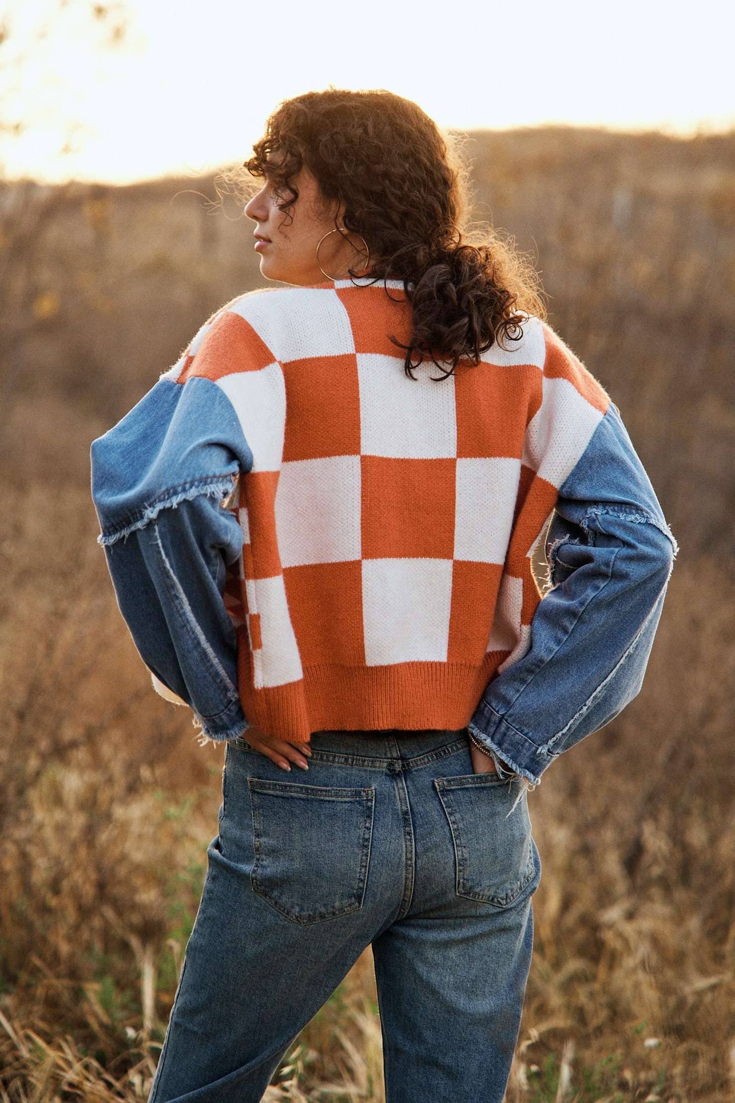 Checker Plaid Cardigan: Charcoal / S