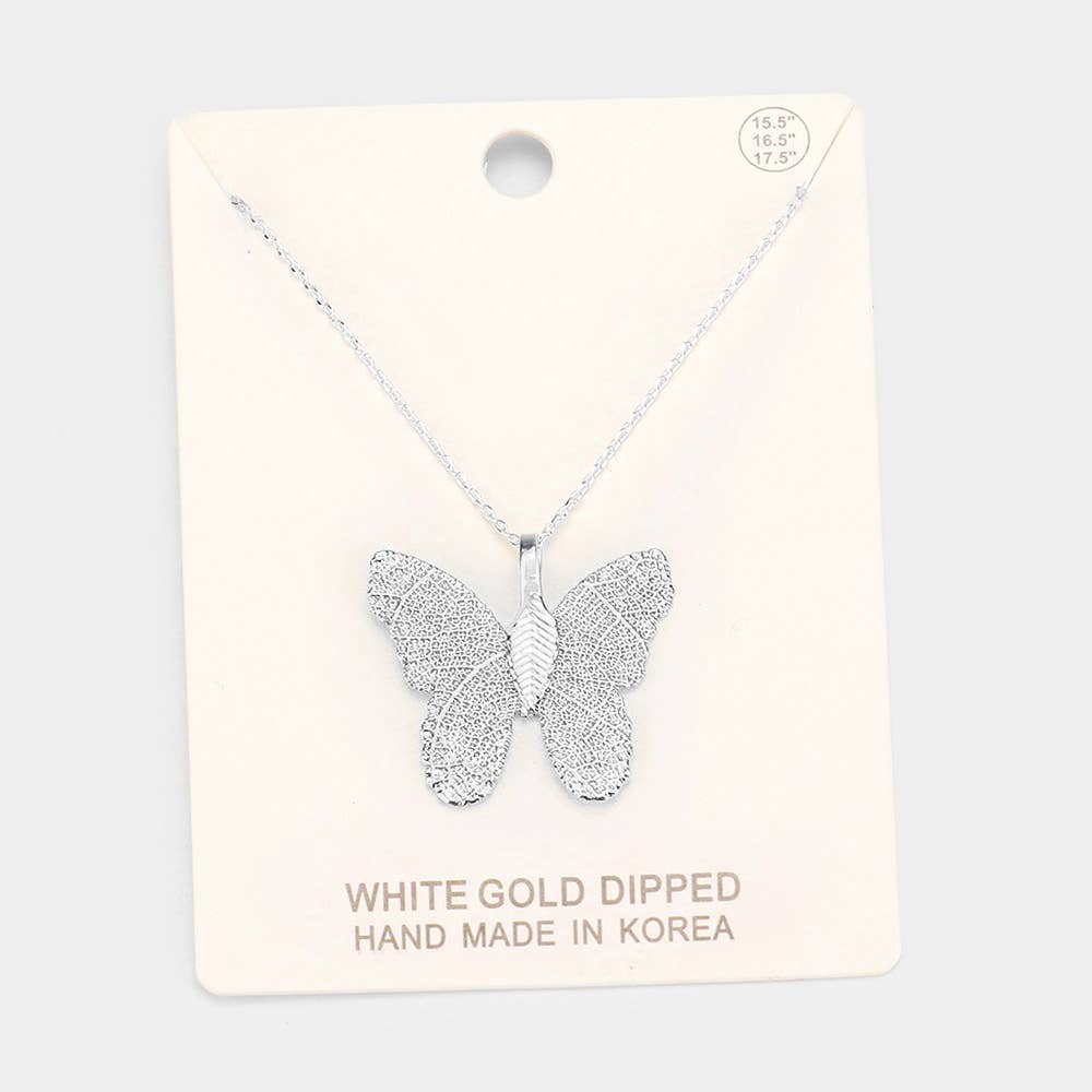 J14. Gold Dipped Textured Butterfly Pendant Necklace
