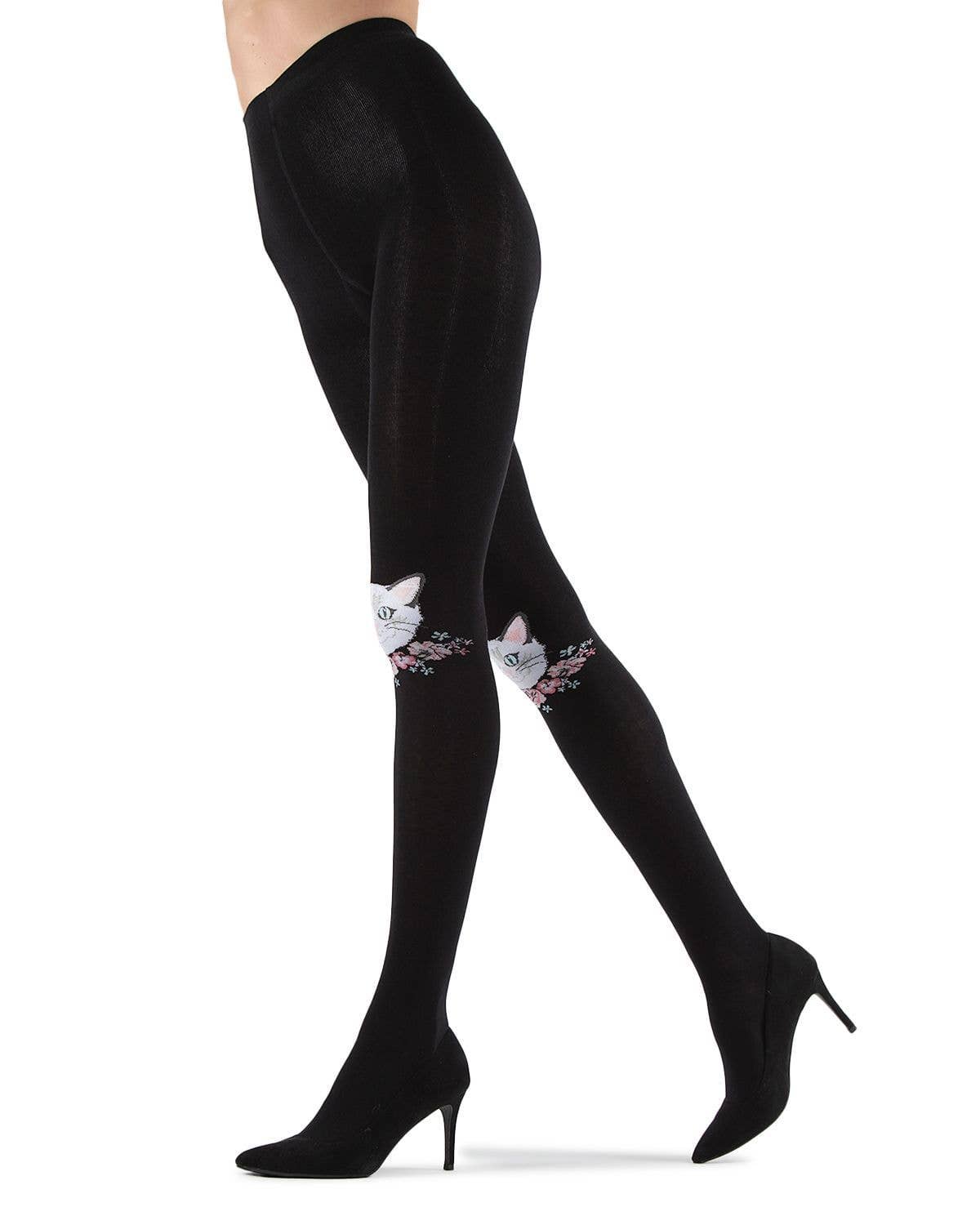 MeMoi Cat Face Design Sweater Tights: Black / L-XL