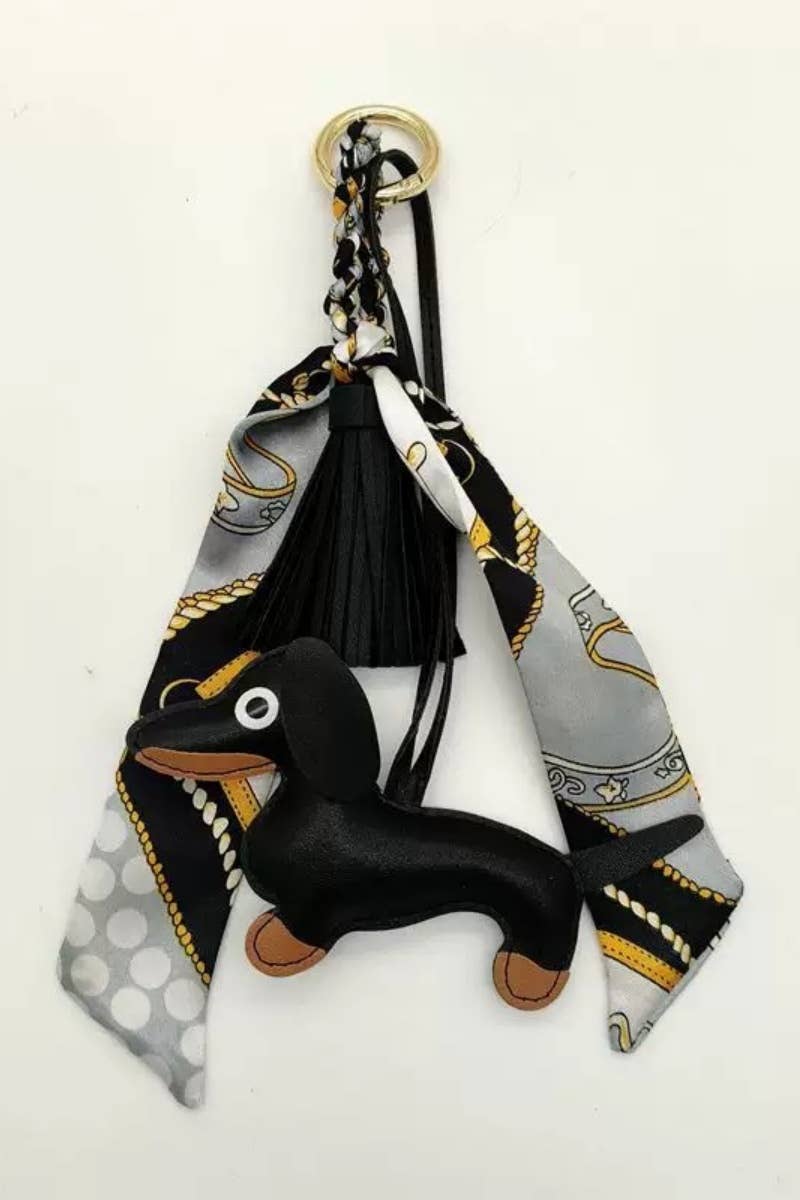 Dachshund Leather Bag Charm Fringed Bag Accessory