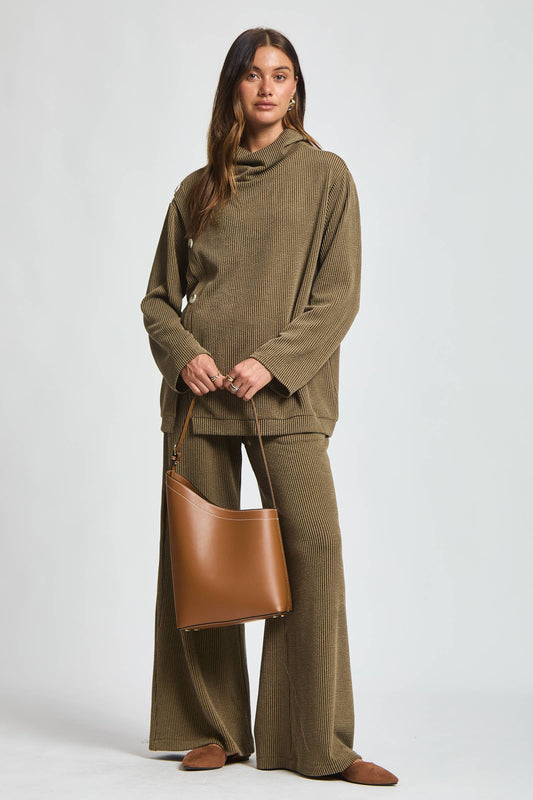 2-Piece Cowl Neck Ribbed Set TRVSET-LAVISH: OLIVE / S