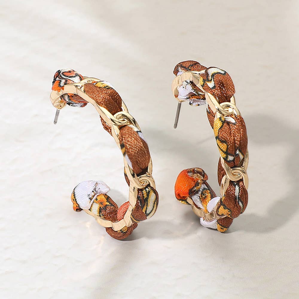 Boho Braided Scarf Fabric Hoop Earrings: Gold,Ivory