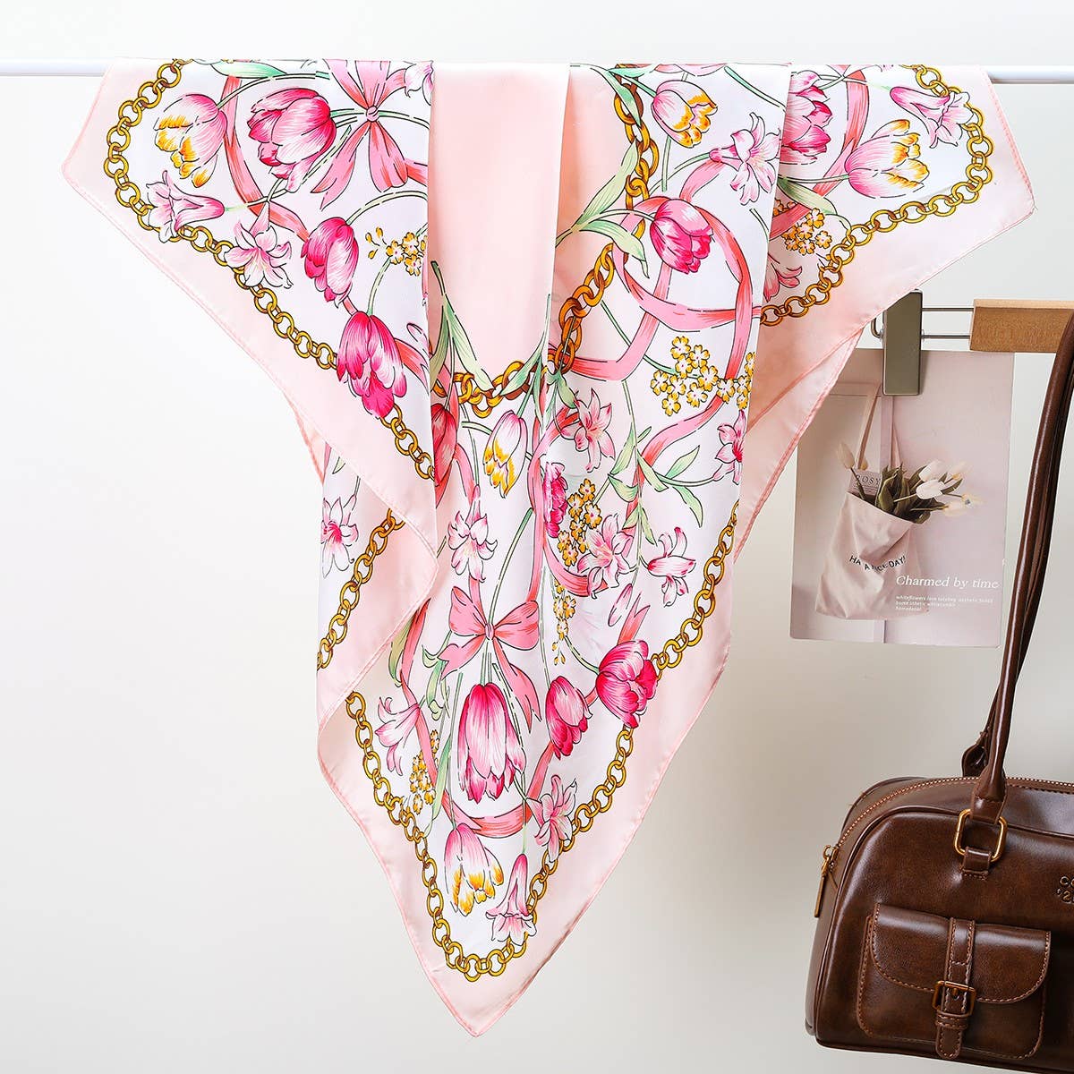 Floral Chain Print Silk-Finish Scarf | 40SC709